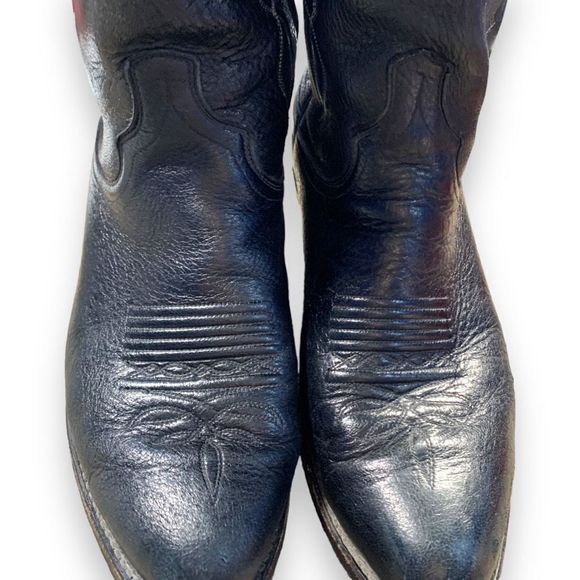 Vintage Dan Post Cowboy Boots Black Leather Unisex White Stitching Western 9 main image 5